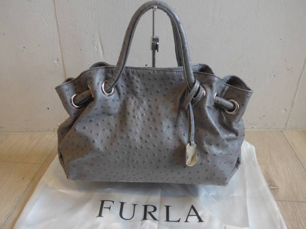 フルラ　オーストリッチ　ハンドバッグ　グレー　正規