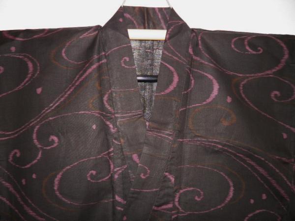 壱2095 遠州木綿 男着物浴衣 裄68丈147К防染黒地に紫の水巻新品