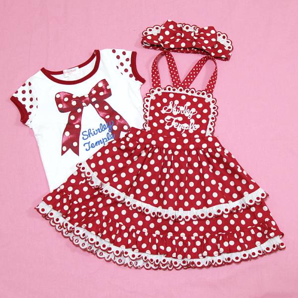 シャーリーテンプル♪ミニードットJSK＆リボンＴ　赤100-110