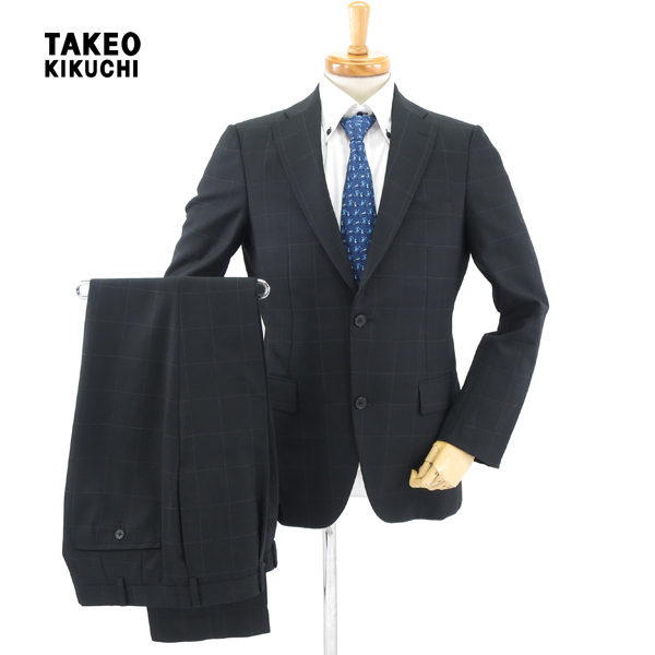 定6万 美品 TAKEO KIKUCHI タケオキクチ 格子 2つボタンスーツ 3