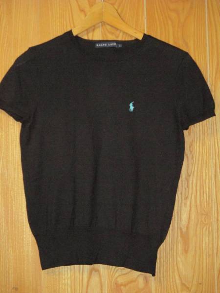 ♪ラルフローレン♪薄地半袖ニット・黒・レディースL