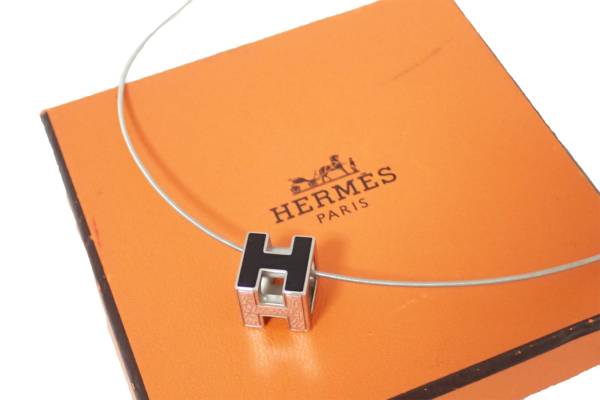 １円 美品 HERMES エルメス Hキューブ ネックレス ブラック