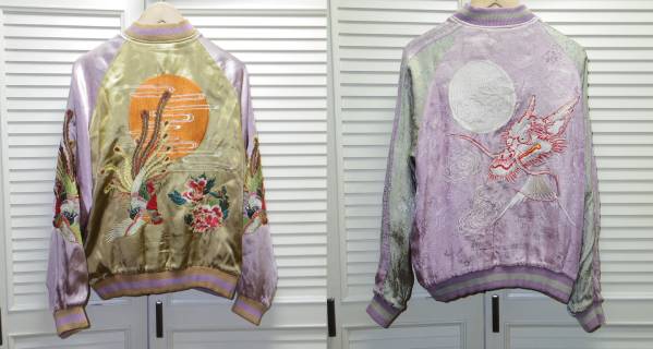 発売 日 花旅楽団 孔雀 富士山 龍 豪華刺繍リバーシブルスカジャンM