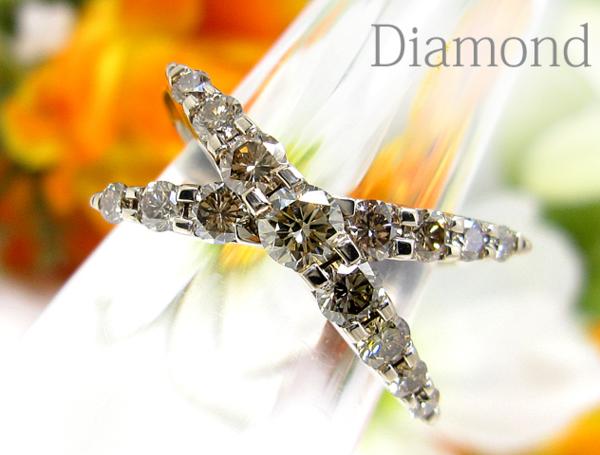 【銀トレ】1円～計1.00ct天然ブラウンダイヤ/立体的なK18クロスR