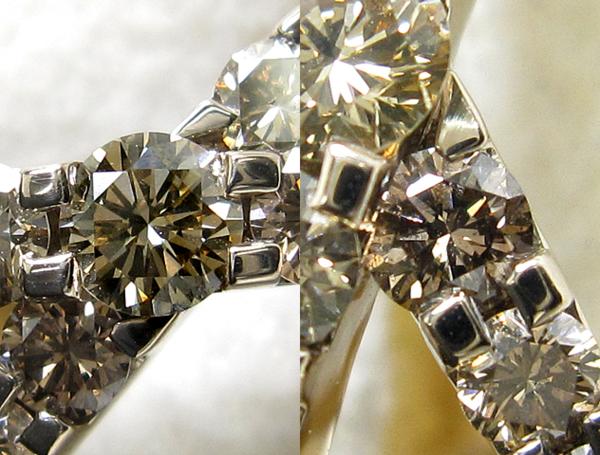 【銀トレ】1円～計1.00ct天然ブラウンダイヤ/立体的なK18クロスR