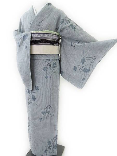 ゆめsaku 美品 単衣 麻“縮に和の清しさ”居敷当 小千谷縮 y-198