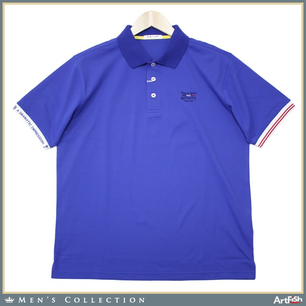 1円 VAGIIE ◆青 Quick Dry襟ロゴ半袖ポロシャツg613*s50新品