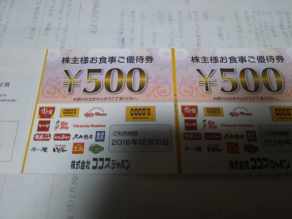 ココスジャパン株主優待券 2，000円分+10%割引ゴールドカード