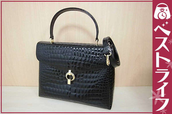 1円 本物 美品 バッグ クロコ ハンドバッグ G金具 2WAY