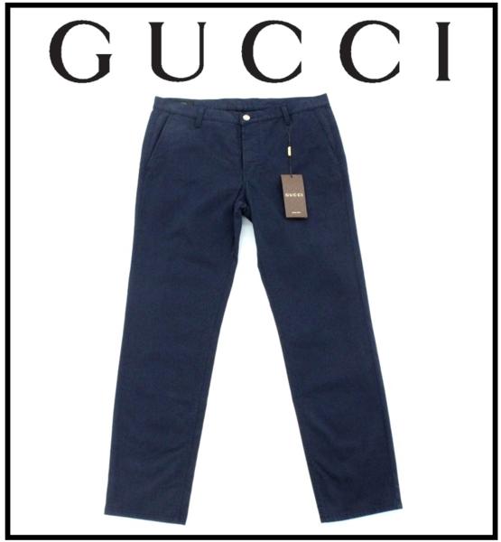 10万新品□50=M~L□GUCCI グッチネイビーwebポイントチノパンツ 10万新
