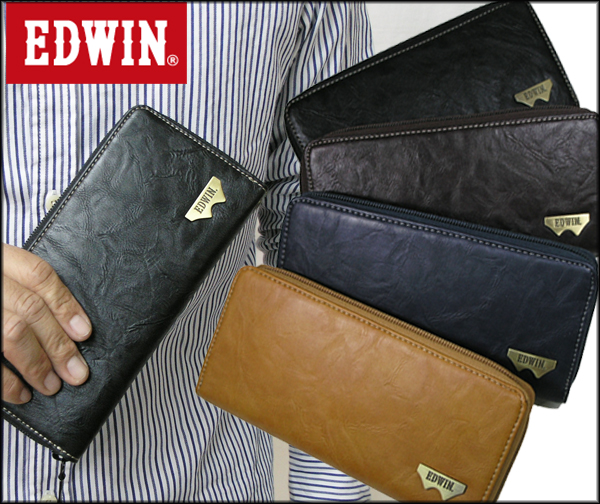送料無料 EDWIN Wメタルラウンド長財布 12289939 キャメル