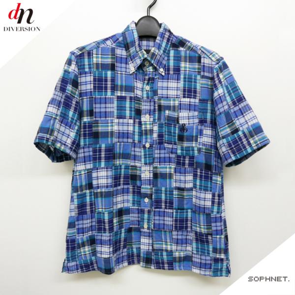 SOPHNET ソフネット 半袖 パッチワーク ボタンダウン シャツ S