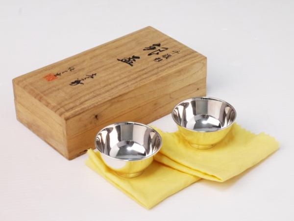 □真作保証□【純古堂】作 千歳形 純銀盃 壱對 共箱□銀32.1g 福千歳圓