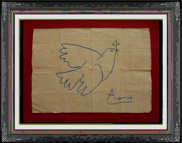 パブロ.ピカソ Picasso(C)★スペイン画廊シール(パステル画)肉筆