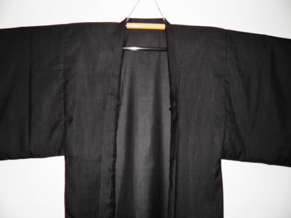 壱3662 化繊絹上布調 男長羽織 裄78丈116К黒地平織 新品洗濯可