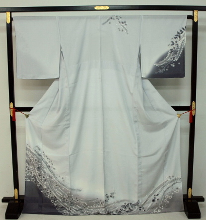値下 新品夏着物！お仕立て上がり正絹絽辻が花訪問着グレー 1062