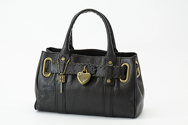 U0112■SAMANTHA THAVASA レザー チャーム ハンドバッグ黒 美品