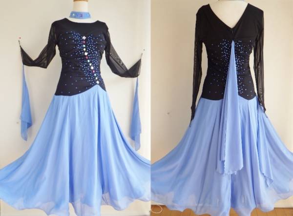 1円～美品★上品です♪黒＆ブルーグレーモダンドレス・社交