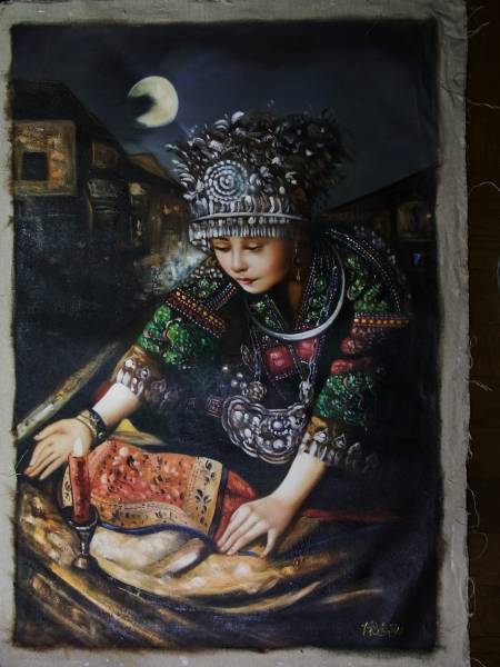 ★★中国名家*陳勉飛*油彩少数民族少女