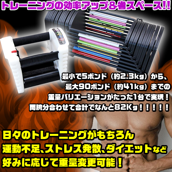 調節可変式ブロックダンベル2個セット90ポンド(約41kg)×2