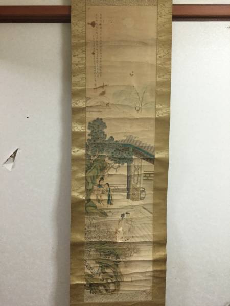 時代 竹田 唐美人図 紙本 肉筆 掛軸