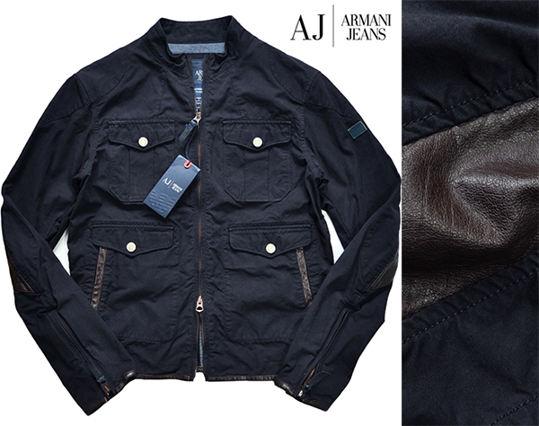 新品5.5万ARMANI アルマーニ ジーンズ ライダースジャケット 紺