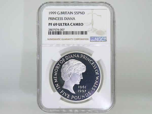 5ポンド イギリス NGC 追悼記念 0 銀貨 5ポンド金貨 1999年 ダイアナ妃追悼