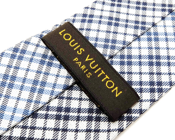 未使用】ルイヴィトン ネクタイ チェック柄 絹 紺×青 LOUIS VUITTON