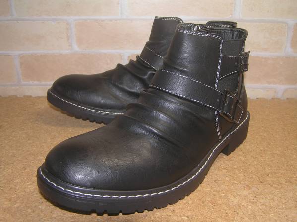 Bracciano内側ジップサイドゴアダブルベルトブーツ 黒 26.5cm