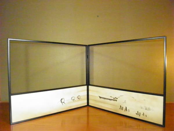 ⑨茶道具■如心斎好写■風炉先屏風■腰張曳舟／漆塗縁／江戸間