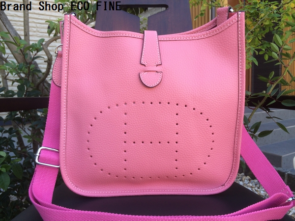 高級本革 人気のHロゴ型抜きデザイン ショルダーバッグ ピンク