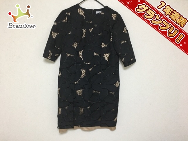 アドーア ワンピース 38 レディース 黒×ベージュ 刺繍/フラワー