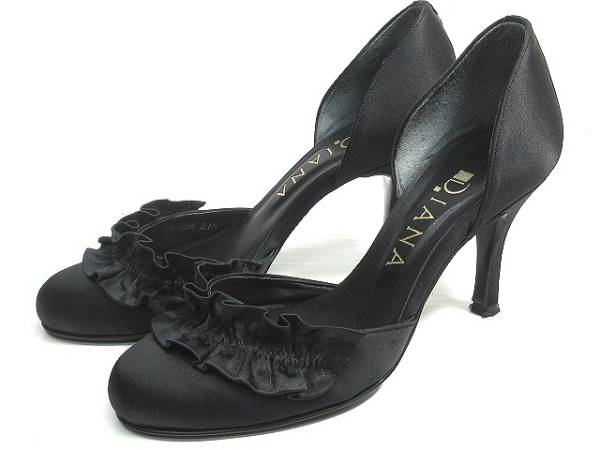 ダイアナ パンプス ヒール サイドオープン フリル 21.5cm 黒