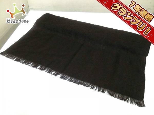 グッチ マフラー 美品 GG柄 ダークブラウン ウール×シルク