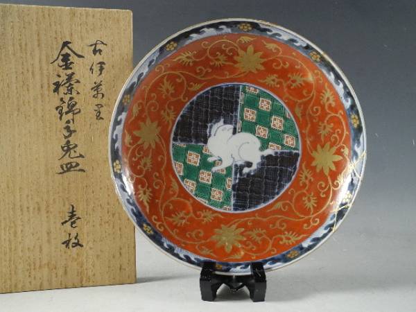 古伊万里 伊万里 花鳥図 色絵金彩 蛸唐草 色絵 輪花 - 格子 七寸 鷹