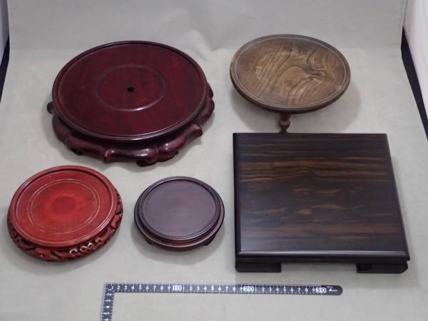 〇102☆木彫 唐木 花台 飾台 香炉台 敷板 8点まとめて