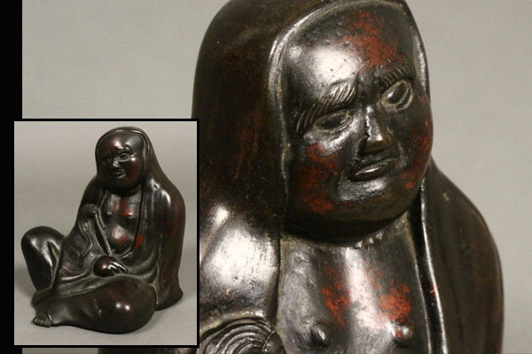 【彩葉】古き時代 古銅 達磨座像 置物 1.6kg 中国 古美術品 B9