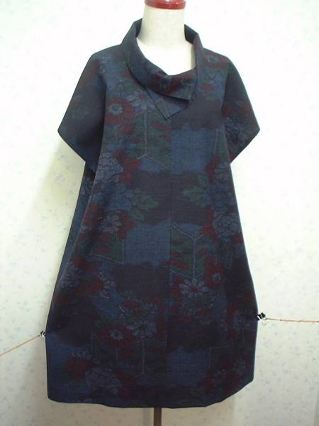 お値打★身幅60★結城紬★シンプルワンピース★着物リメイク