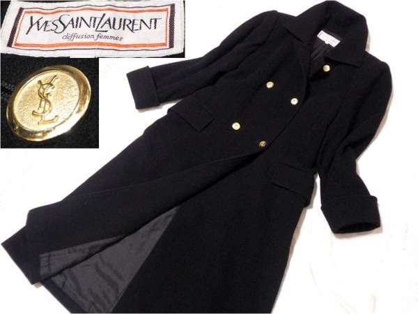 YSL イヴサンローラン ヴィンテージ 金釦 ウールロングコート M ,ご覧 