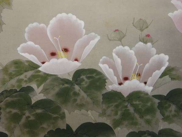 小林古径【芙蓉】絹本 肉筆保証 共箱 密画 132th KOGIRE-KAI AUCTION