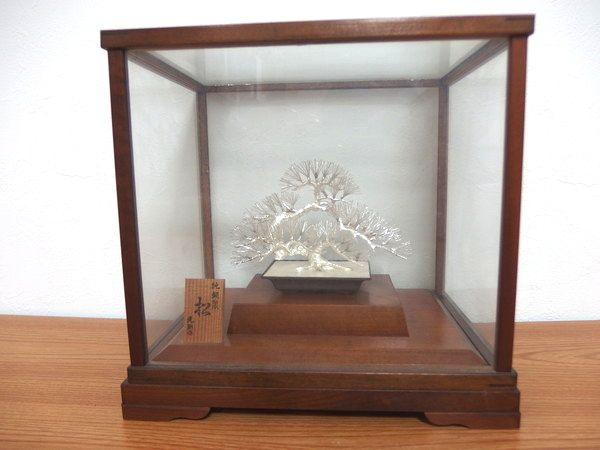 □純銀製 シルバー 松 光則作 銀細工 工芸品 ケース付 光則作 純銀製