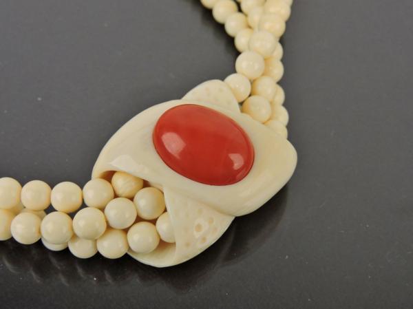 象牙 ぞうげ 珊瑚 1.5㎝ 桃色サンゴ アイボリー ネックレス