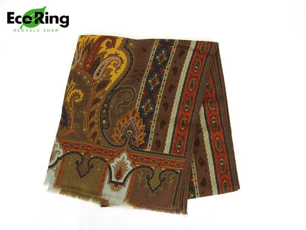 1円 美品 エトロ ペイズリー柄 ウール×シルク ストール BV418