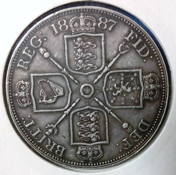 イ*レ様 1887年英国ジュベリーヘッドヴィクトリア女王 フローリン銀貨　トーン イギリス 1887年 ビクトリアジュビリー ダブルフローリン銀貨 貨幣