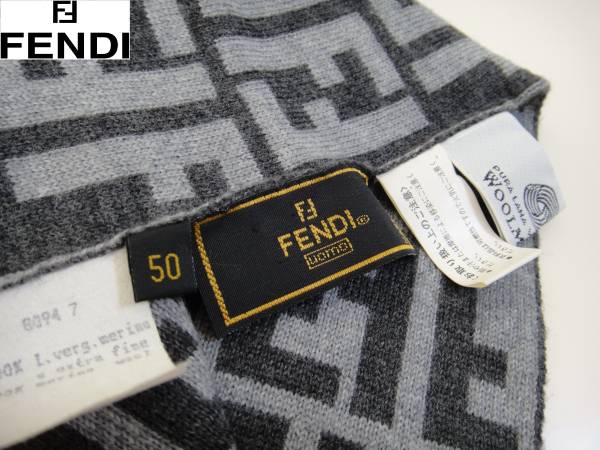 1円☆美品☆FENDIフェンディズッカ柄マフラー☆グレー☆ 中古・古着