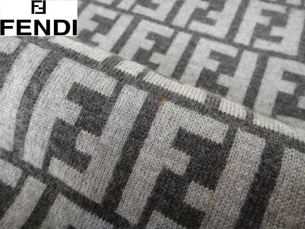 1円☆美品☆FENDIフェンディズッカ柄マフラー☆グレー☆ 中古・古着