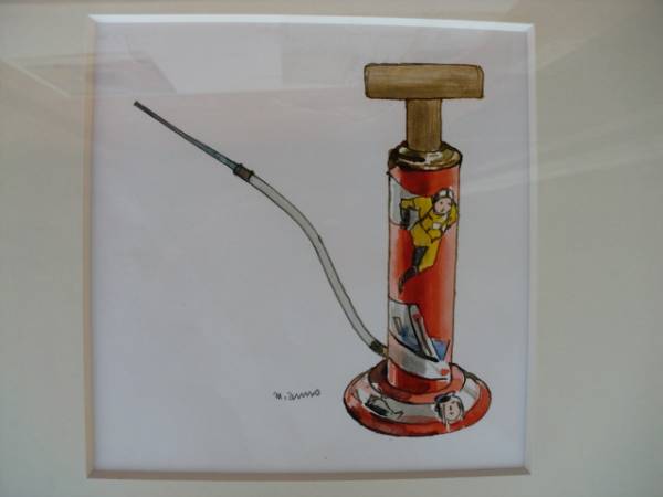 安野光雅 水彩画「水でっぽう」 サイン有、額装済