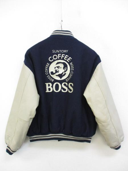 BOSS SUNTORY ボスジャン 紺 牛革 刺繍 スタジャン 刺繍ロゴ 非売品 L 