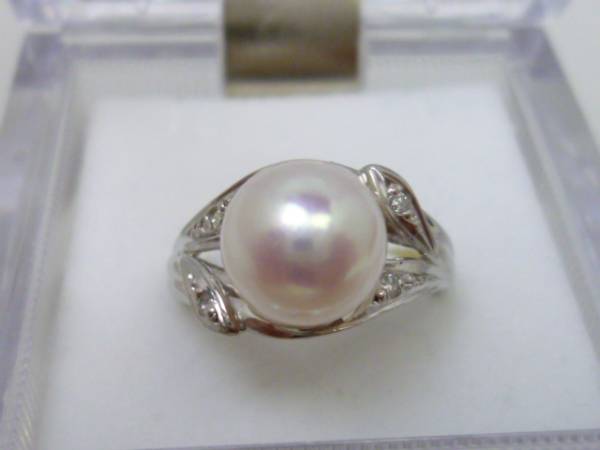 Pt900 パール 真珠 8.6mm ダイヤモンドリング 9号 指輪