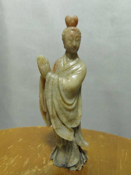 中古 鶯玉作 観音菩薩像 仏像 置物 骨董 レトロ アンティーク 玉石彫刻 観音像（検）中国 唐物 Yahoo!オークション 玉 「古 白玉